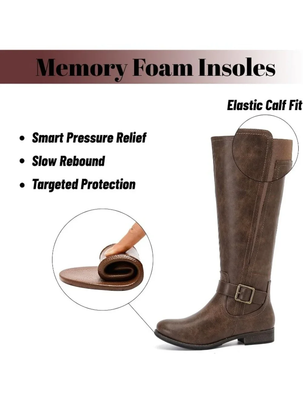 Women's Dark Brown Platform Slouchy Side Zipper Comfort Round Toe Knee High Boot